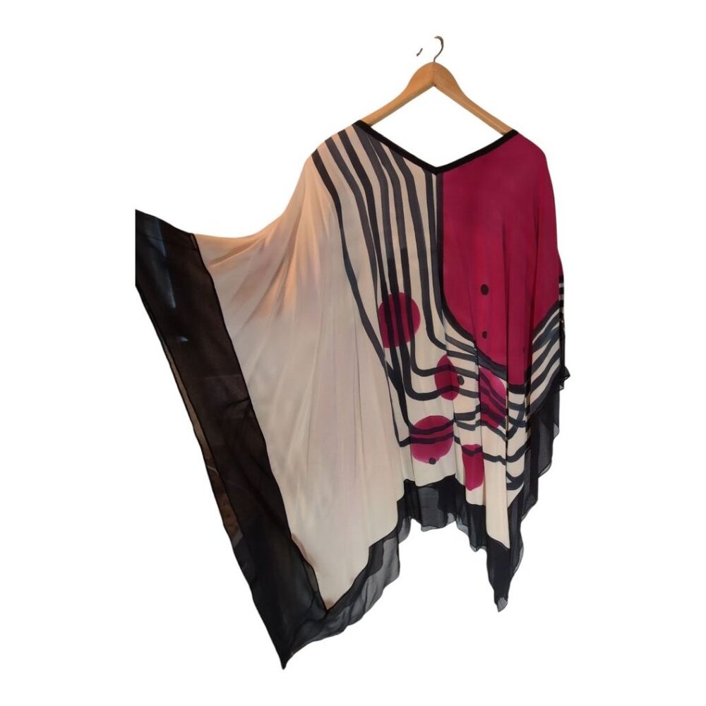 Nora Lottie Abstract Poncho Top Womens One Size Boho Art to Wear Statement - Picture 4 of 6